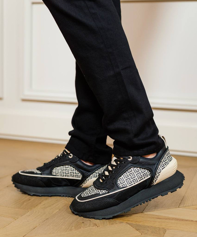 Balmain Черные комбинированные кроссовки Racer с монограммой BM1VI305TCXN изображение 7