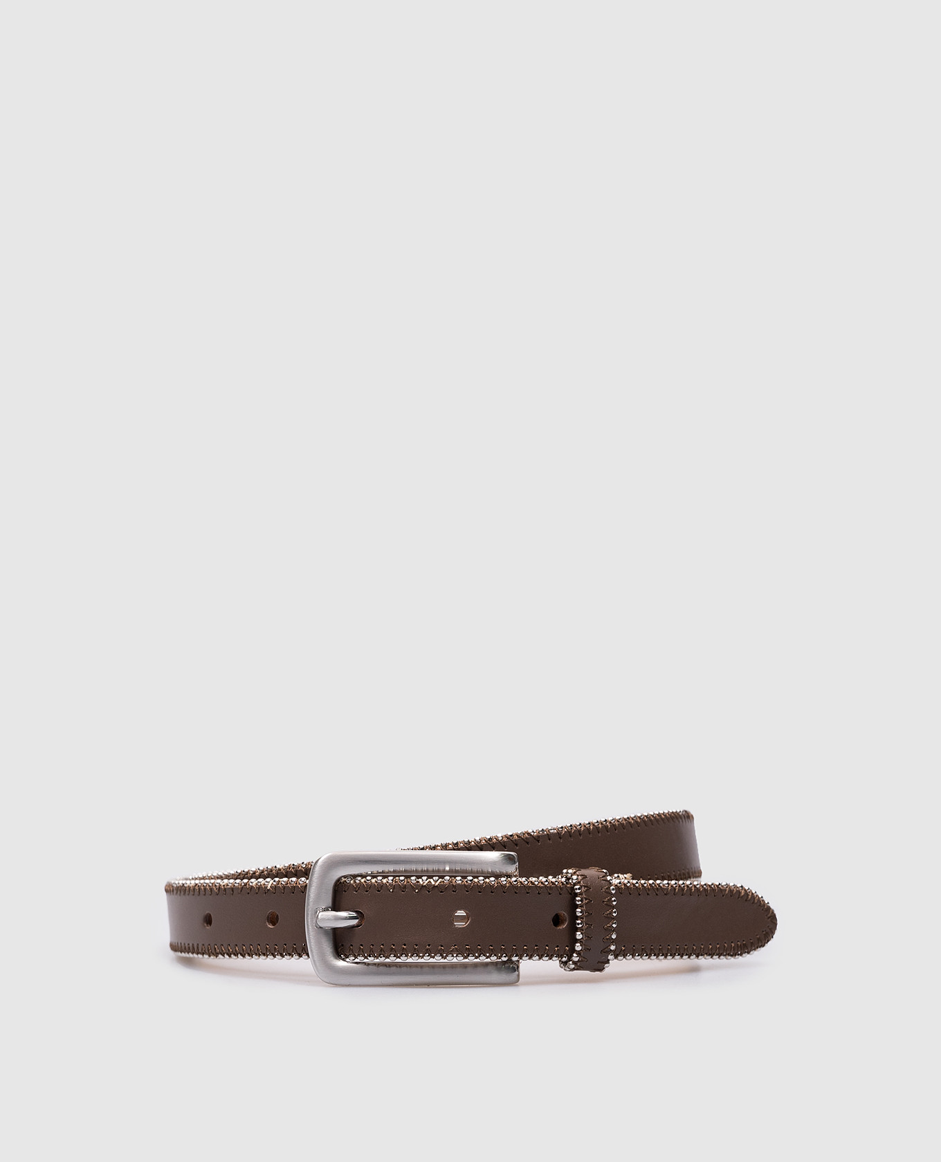 Brown leather belt with monil chain