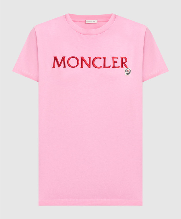 Moncler - Розовая футболка с контрастной вышивкой логотипа