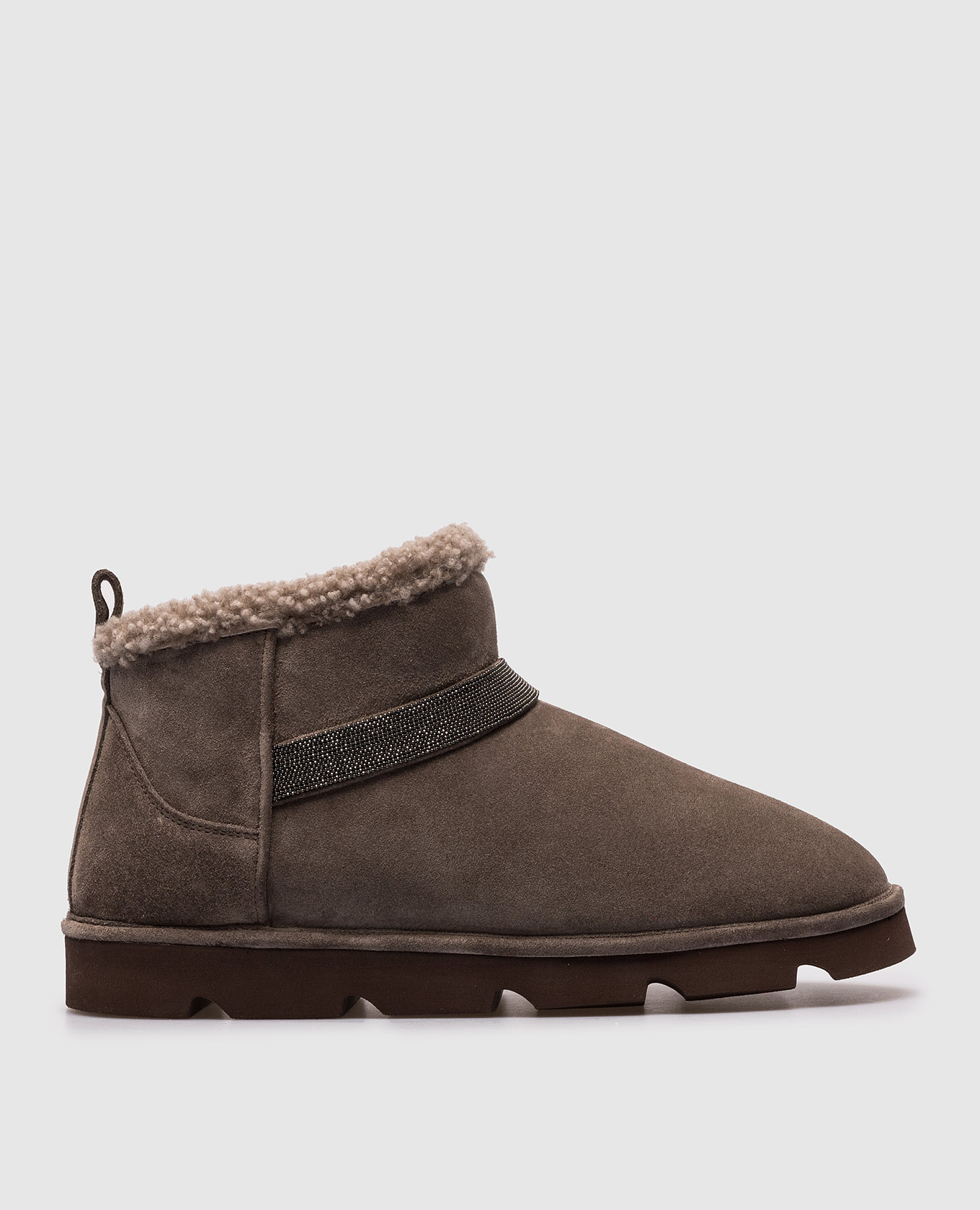 Gray suede Uggs with monil chain