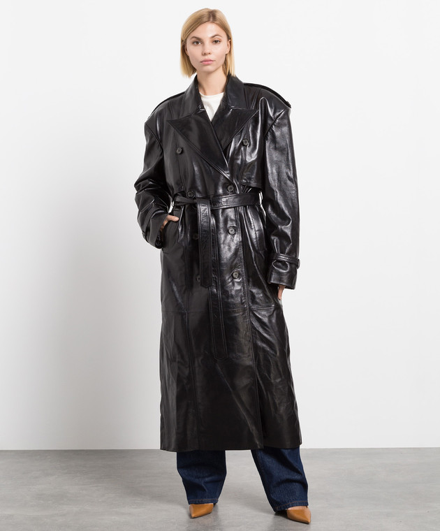 Magda Butrym - Black double-breasted leather trench coat 239722 buy at ...