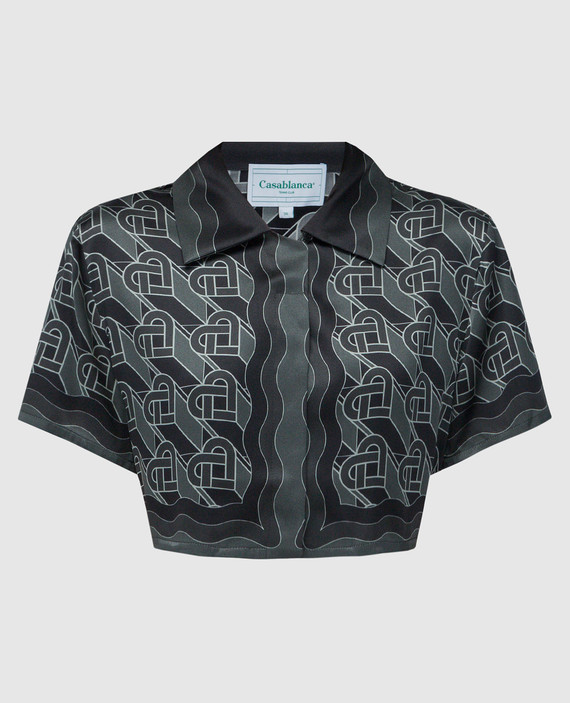 Сіра коротка блуза із шовку у візерунок Heart Monogram