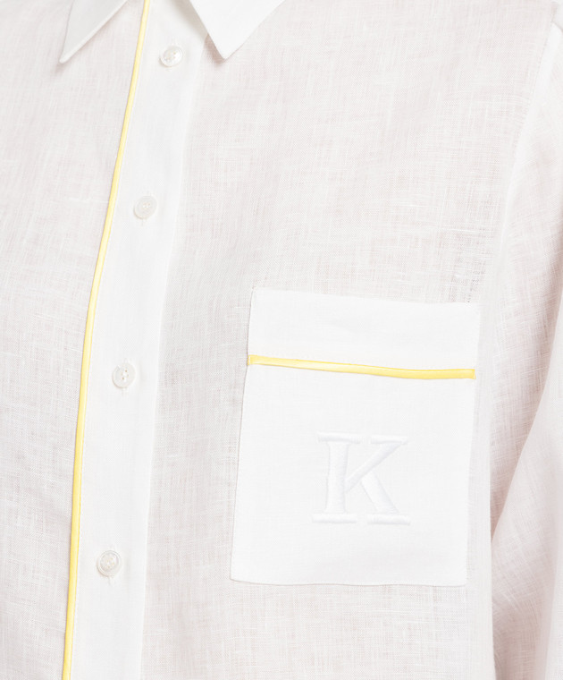 Kiton White linen shirt with logo embroidery D52446K09T85 image 5