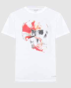 Alexander McQueen Белая футболка с принтом Obscured Skull 776336QTAAL