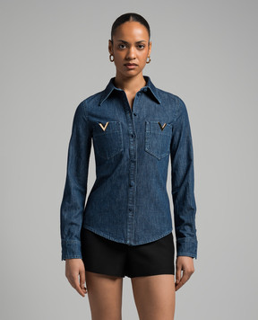 Valentino Синя джинсова сорочка з металевим логотипом V 4B3DB02M7MR