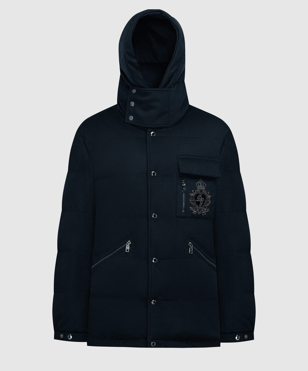 Dolce&Gabbana Blue cashmere down jacket with heraldic logo patch G9NE5ZFU2ZF