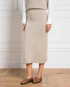Allude Бежева спідниця з вовни та кашеміру з розрізом 23517604