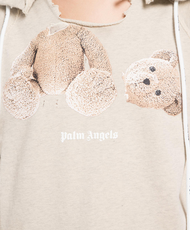 Palm Angels Бежевое худи с принтом Медведь с винтажным эффектом PWBB061S23FLE001 изображение 5