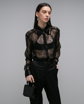 Dolce&Gabbana Чорна блуза з мережива з атласним коміром F5R42TMLMAE
