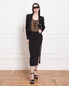Balmain Коричневый топ из льна в леопардовый принт AF1AG016JF21