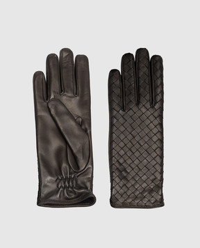 Bottega Veneta Коричневые кожаные перчатки с плетением 690339VZQO1