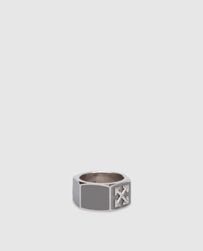 Off-White Сірий перстень з фактурним логотипом Arrow OMOC059S23MET001