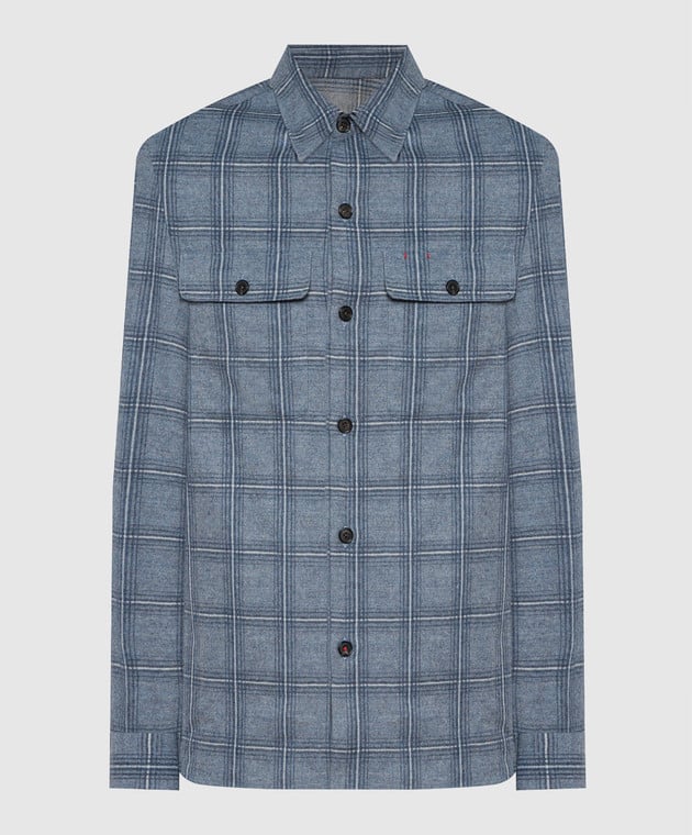 ISAIA Blue checked wool and cashmere shirt OSH0098417K