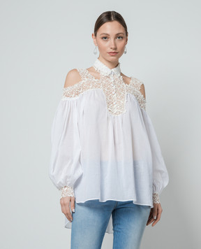 Ermanno Scervino Белая блуза с кружевом D442K330JBN