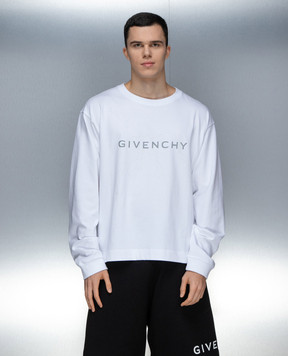 Givenchy Білий лонгслів зі світловідбиваючим принтом логотипа BM71KK3YJ9