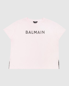 Balmain Детская розовая футболка с логотипом BS8B41Z0082410