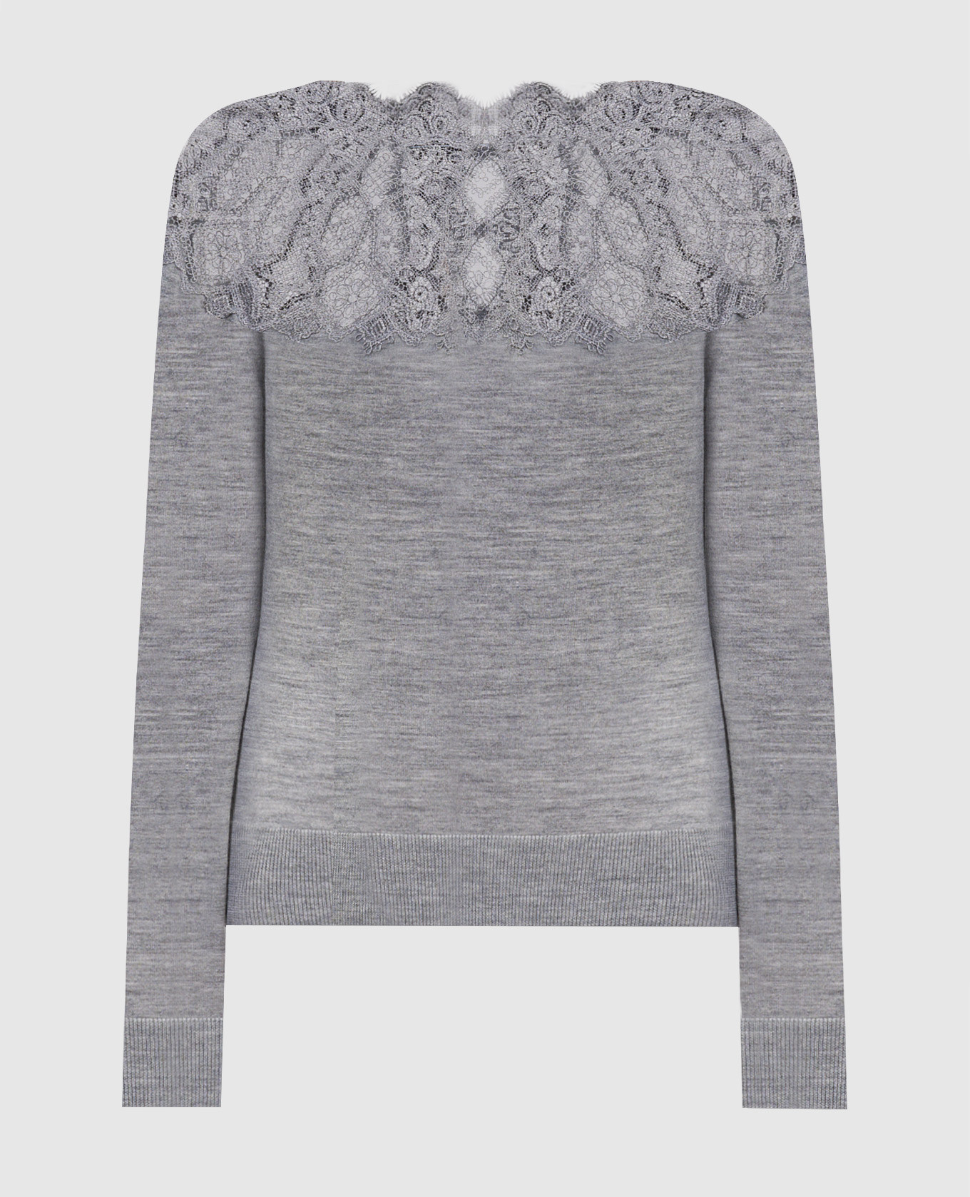 Gray melange wool jumper with lace