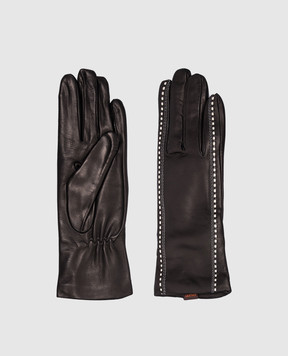 Sermoneta Gloves Черные кожаные перчатки с контрастной стежкой 1207