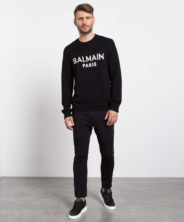 Balmain Чорний светр із вовни з контрастним логотипом YH1KD000KB13 зображення 2