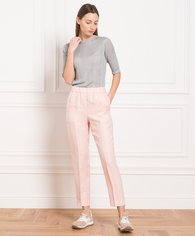 Peserico Pink linen pants with monil chain P0407202606 изображение 2