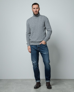 Cashmere&Whiskey Серый свитер с кашемиром в фактурный узор. 80605C