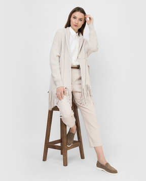Brunello Cucinelli Сірий кардиган із кашеміру з бахромою M12711916