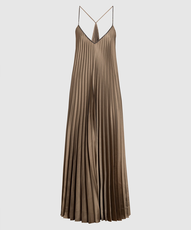 Brunello Cucinelli Pleated khaki dress with monil chain ML172A5070