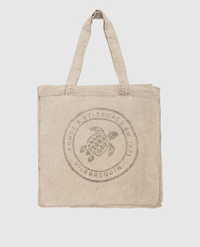 Vilebrequin Серая пляжная сумка из льна Babel с логотипом. BBLH3104m