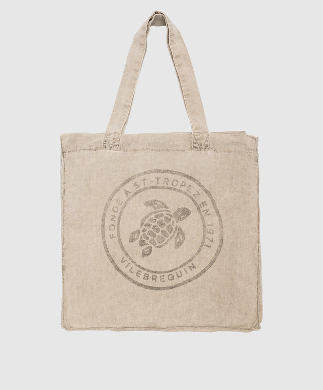 Vilebrequin Babel gray linen beach bag with logo BBLH3104m