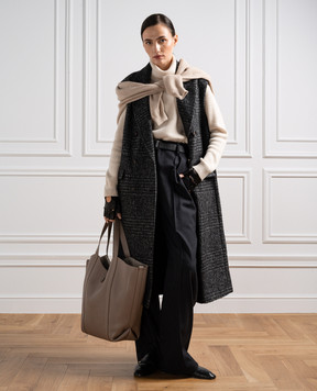 Brunello Cucinelli Бежевый гольф из кашемира в рубчик с цепочкой мониль M12175403