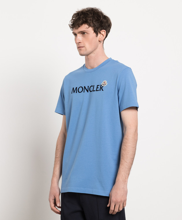 Moncler Голубая футболка с логотипом 8C000648390T изображение 3