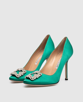 Manolo Blahnik Зеленые лодочки Hangisi с кристаллами HANGISI