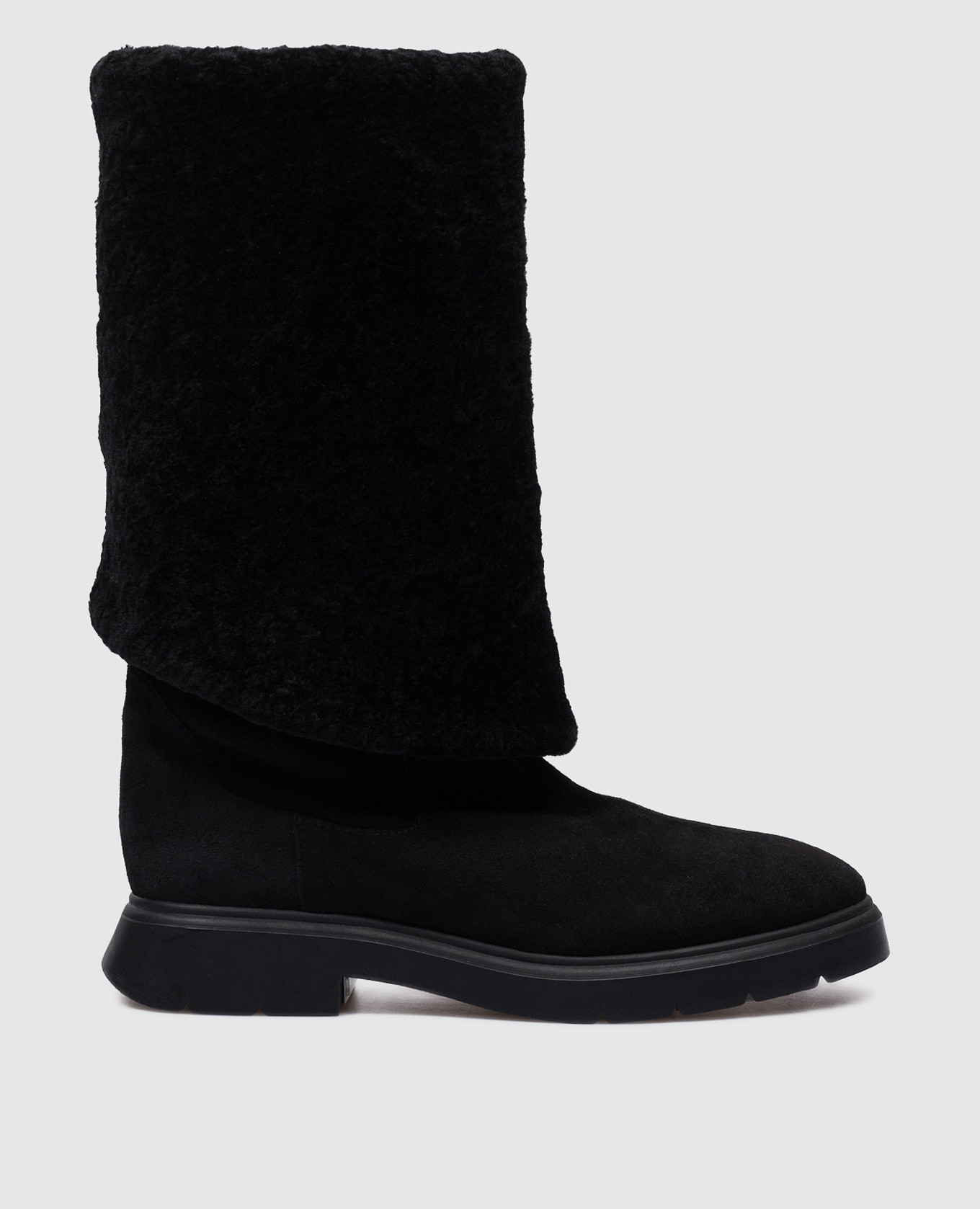 

Черные замшевые ботфорты на меху, Черный, Ботфорты