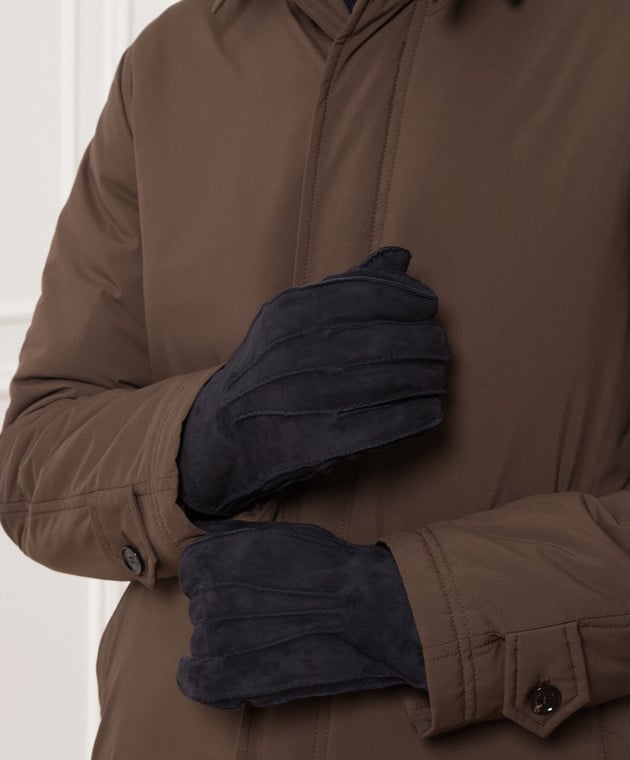 Enrico Mandelli Темно-сині рукавички із замші та хутра норки 00ISEO5816 зображення 2