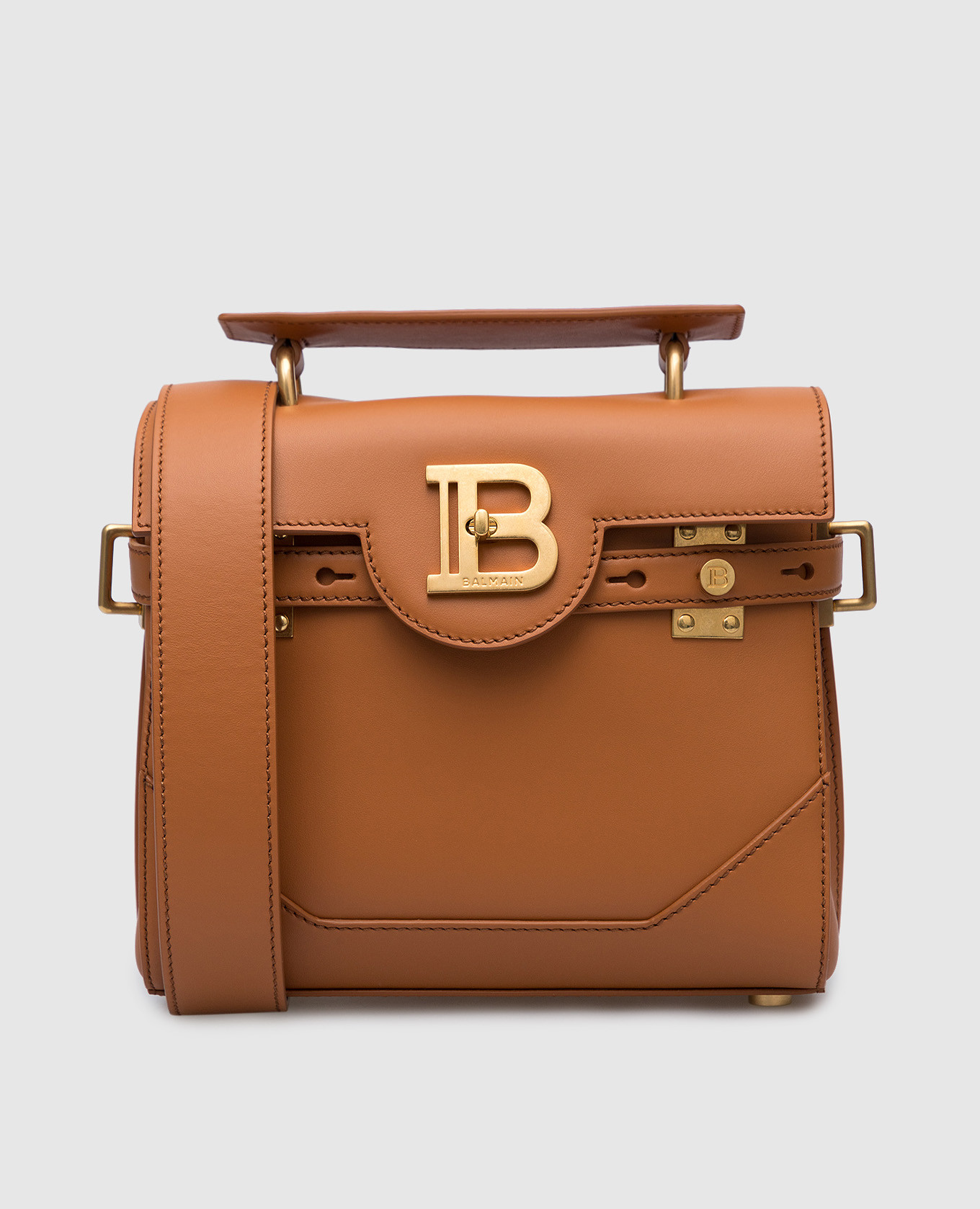 Коричневая кожаная сумка-сэтчел B-Buzz 23 Mini с фактурным логотипом