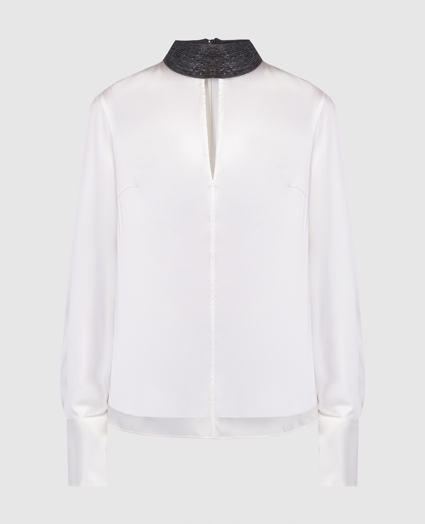 White silk blouse with monil chain