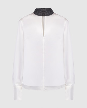 Brunello Cucinelli Белая блуза из шелка с цепочкой мониль M0C59BF914