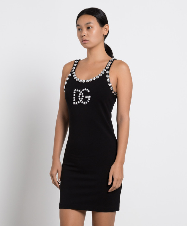 Y2K DOLCE&GABBANA 42 レース テープロゴ キャミソール 黒 Dolce&Gabbana - Черное платье мини с кристаллами F6ZS7ZFUGKF