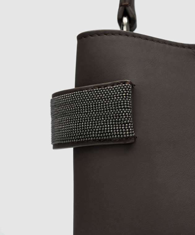 Brunello Cucinelli Коричневая кожаная сумка-мини с цепочкой мониль MBBID2499 изображение 5