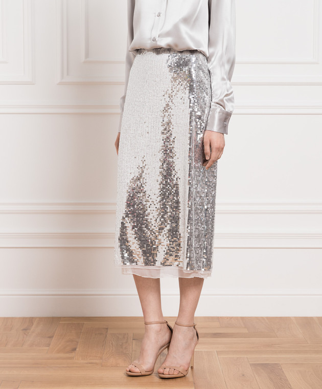 Ermanno Scervino Silver skirt with sequins D422O707YOT image 3