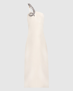 David Koma Бежевое платье миди с кристаллами SS23DK49D