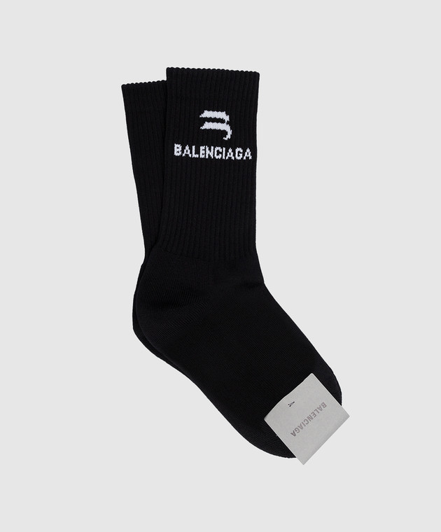Balenciaga Чорні шкарпетки з контрастним принтом логотипу 659278372B4