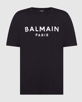 Balmain Черная футболка с контрастным логотипом YH1EG000BB73