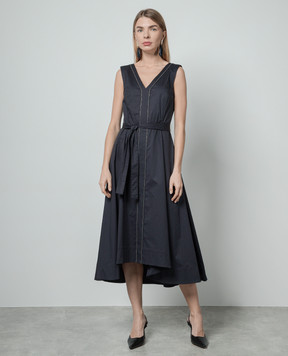 Peserico Синее платье миди с цепочкой мониль S02631A01979