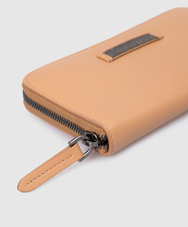 Brunello Cucinelli Світло-коричневий шкіряний гаманець із моніллю MWRLD2422 зображення 4
