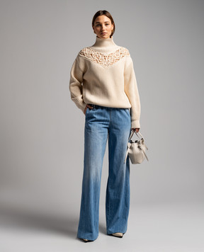 Jil Sander Бежевий светр з ажурною вишивкою J02GP0169J15389