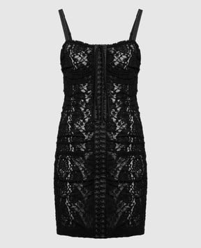 Dolce&Gabbana Черное платье мини с кружевом F6A3WTFLMPS