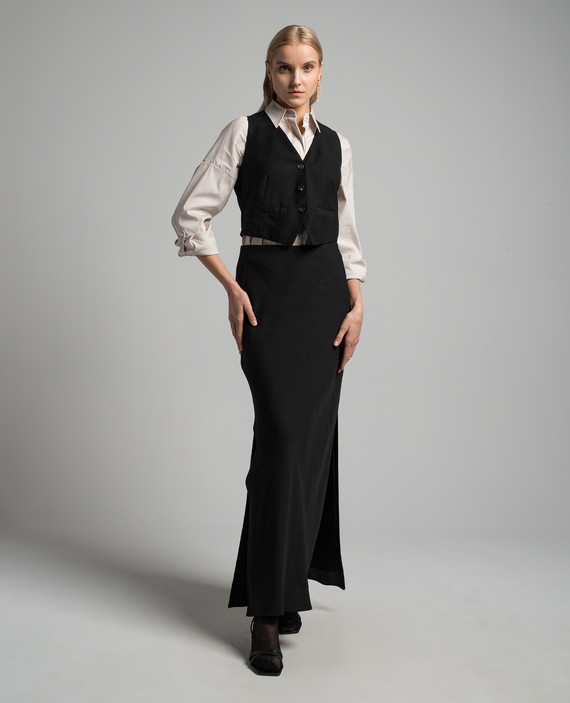 Black linen waistcoat with monil chain