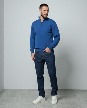 Cashmere&Whiskey Синий джемпер из кашемира с молнией 357N