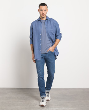 Loro Piana Синяя рубашка из льна FAF2545